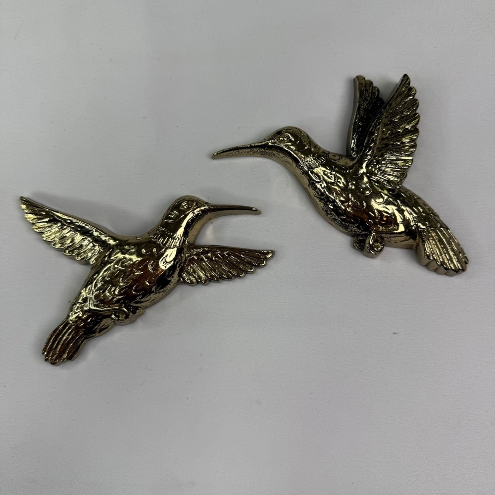 Vintage 1986 Homco Gold Hummingbird Wall Decor Set of 2 Model 7669